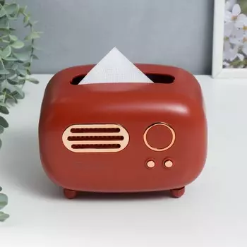 Шкатулка пластик для салфеток "Ретро радио" тёмно-красная 13,8х13,2х19,7 см