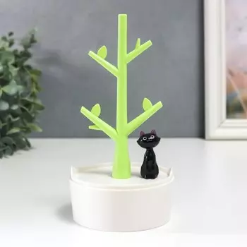 Шкатулка пластик для украшений "Чёрный котик у дерева" 19,3х10х10 см
