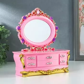 Шкатулка пластик музыкальная механическая "Комод с зеркалом розовый"МИКС 7х19,5х22 см