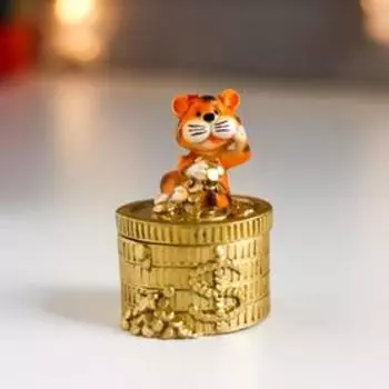 Шкатулка полистоун "Тигруша на золотых монетках" МИКС 7,2х5,2х5,2 см