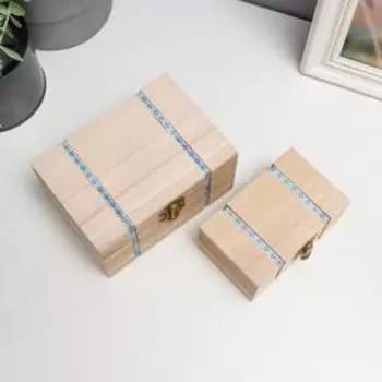 Шкатулка простая со вставками орнамента 14х10х7,5, 11х7х5,5 см (набор 2 шт)