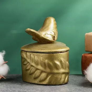 Шкатулка "Птичка на сердце" бронза с позолотой, 8х10см