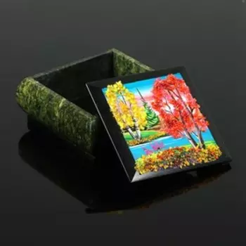 Шкатулка для украшений с пейзажем «Осень», каменная крошка, змеевик МИКС