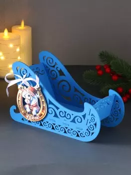 Шкатулка "Сани" с магнитом, 23х10х14 см, синий