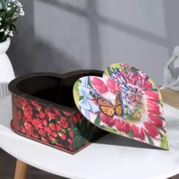 Шкатулка сердце большое "Тюльпаны", 28х24х11,3 см