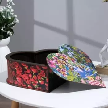 Шкатулка сердце большое "Весенний сад", 28х24х11,3 см