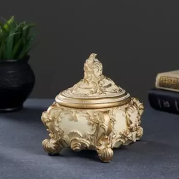 Шкатулка для украшений с крышкой «Ажурная слоновая кость в золоте», полистоун, 151214 см