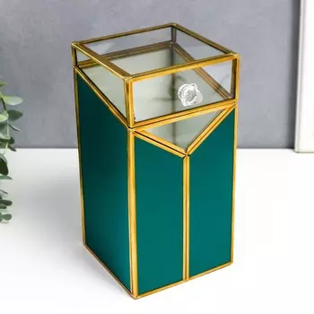 Шкатулка стекло, латунь "Геометрия" с ручкой, тёмно-зелёный 20х10х10