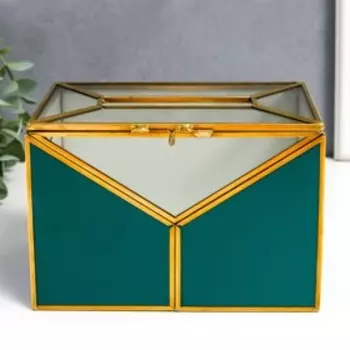 Шкатулка стекло, латунь "Геометрия" тёмно-зелёный 11х11х16 см