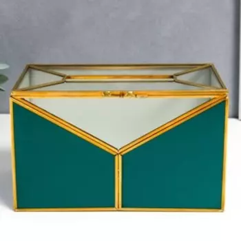 Шкатулка стекло, латунь "Геометрия" тёмно-зелёный 12х11х20 см