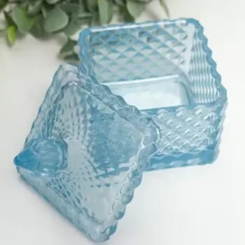 Шкатулка стекло "Ромбики и купол" голубой 11,5х8х8 см