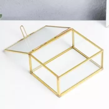 Шкатулка стекло с металлическим каркасом "Прямоугольник с гранями" золото 4,5х8х10 см