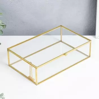 Шкатулка стекло с металлическим каркасом "Прямоугольник с гранями" золото 5,5х12,5х20 см
