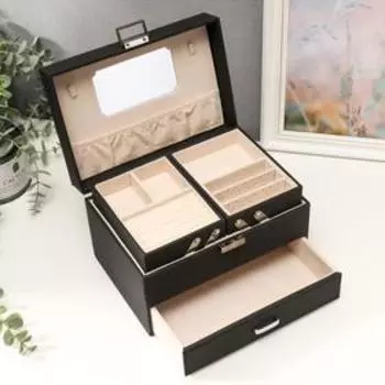 Шкатулка текстиль для украшений "Чёрная" 14,5х15,5х22,5 см