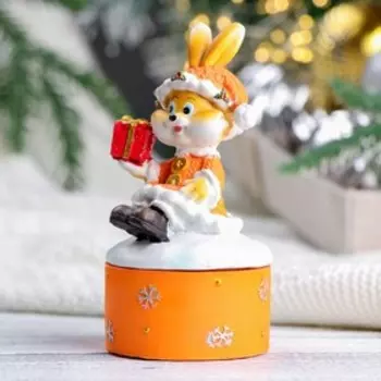 Шкатулка "Заяц с подарком" рыжий, 7х7х12см