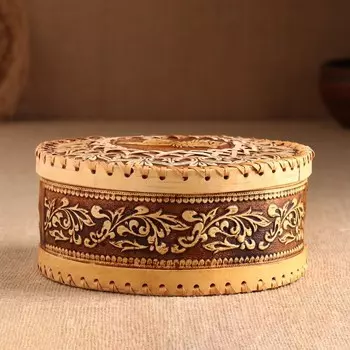 Шкатулка "Заяц в цилиндре", 18,5х18,5х8 см,береста