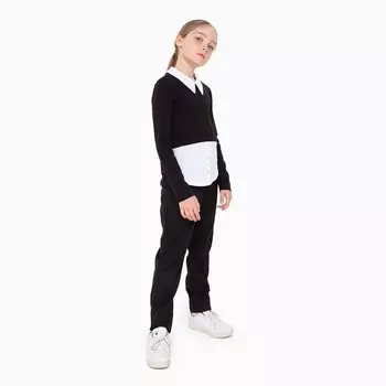 Школьная блузка для девочки, цвет чёрный/белый, рост 128 см