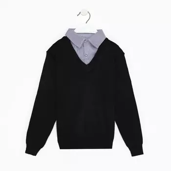 Школьный джемпер-обманка для мальчиков, цвет чёрный, рост 140-146см