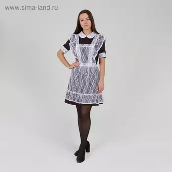 Школьный фартук с воланом по бретелям и низу, гипюр, мелкие цветы, р. 42-50, цвет белый