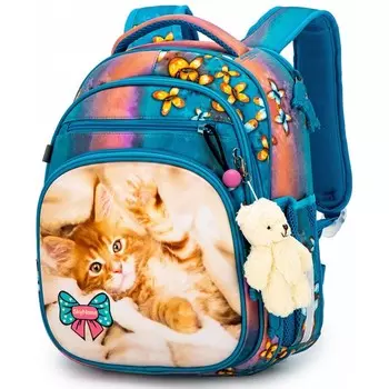 Школьный рюкзак, 3 отдела на молнии, цвет голубой 29х16х34см