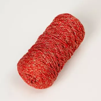 Шнур для вязания 100% полиэфир с люрексом 1 мм цилиндр, 75±10гр, 200м, 27- красный+золото