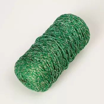 Шнур для вязания 100% полиэфир с люрексом 1 мм цилиндр, 75±10гр, 200м, 25- зеленый+золото