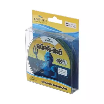 Шнур плетеный Namazu Supahiro 4Х, диаметр 0.2 мм, тест 11 кг, 100 м, болотно-зеленый