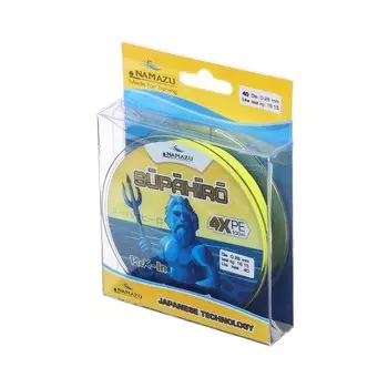 Шнур плетеный Namazu Supahiro 4Х, диаметр 0.28 мм, тест 18.15 кг, 100 м, желтый