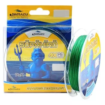 Шнур плетеный Namazu Supahiro 4Х, диаметр 0.37 мм, тест 29.57 кг, 100 м, болотно-зеленый
