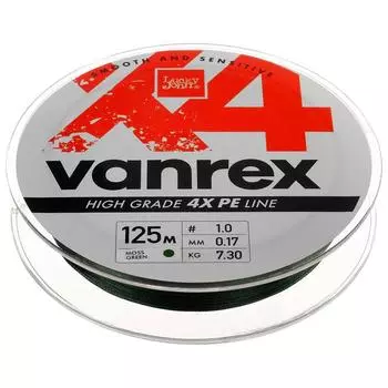 Шнур плетёный Lucky John Vanrex х4 BRAID Moss Green, диаметр 0.17 мм, тест 7.3 кг, 125 м