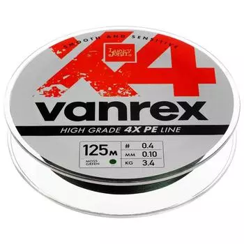 Шнур плетёный Lucky John Vanrex х4 BRAID Moss Green, диаметр 0.10 мм, тест 3.4 кг, 125 м