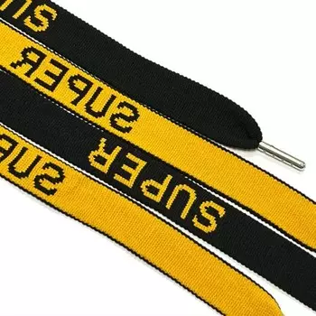 Шнур плоский с металлическим наконечником, цвет горчица