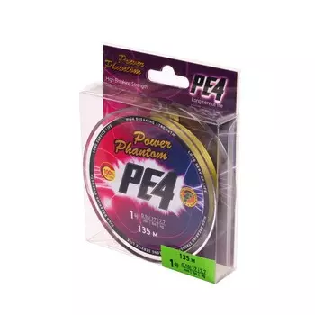 Шнур Power Phantom PE4, 135 м, зеленый № 1, диаметр 0.16 мм, тест 7.7 кг