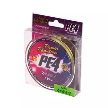 Шнур Power Phantom PE4, 135 м, зеленый № 2, диаметр 0.22 мм, тест 11.8 кг