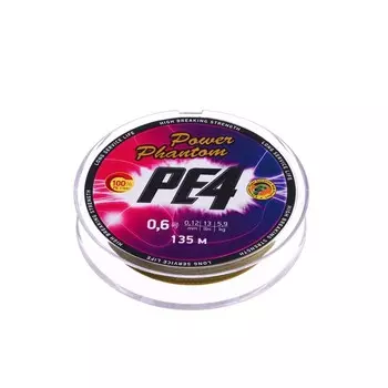 Шнур Power Phantom PE4, 135 м, зеленый № 0.6, диаметр 0.12 мм, тест 5.9 кг