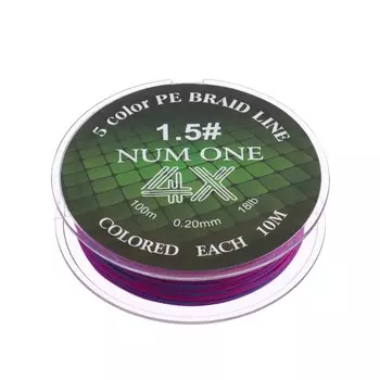 Шнур Ryobi NUM ONE PE4X, диаметр 0.205 мм, тест 8.2 кг, 100 м, Multi Colour