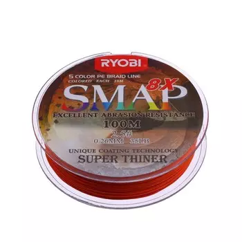 Шнур Ryobi SMAP PE8X, диаметр 0.260 мм, тест 15.9 кг, 100 м, Multi Colour