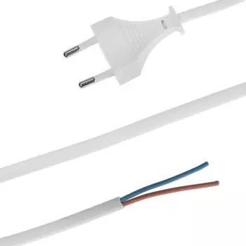 Шнур сетевой с вилкой, 2 м, ШВВП 2 х 0.5 мм2, белый