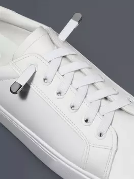 Шнурки для обуви, пара, плоские, с фиксаторами, эластичные, 8 мм, 100 см, белые