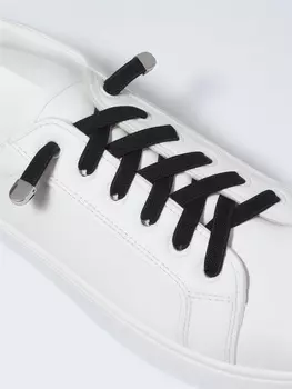 Шнурки для обуви, пара, плоские, с фиксаторами, эластичные, 8 мм, 100 см, чёрные