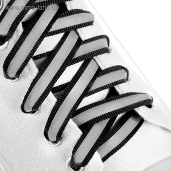 Шнурки для обуви, пара, плоские, со светоотражающей полосой, 10 мм, 110 см, чёрные