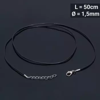 Шнурок каучуковый, неполый, 50 см, d=1,5 мм, цвет чёрный в серебре