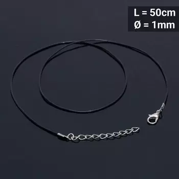 Шнурок каучуковый, неполый, 50 см, d=1 мм, цвет чёрный в серебре