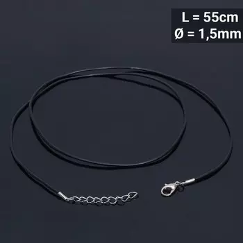 Шнурок каучуковый, неполый, 55см, d=1,5мм, цвет чёрный в серебре