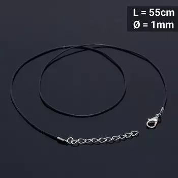 Шнурок каучуковый, неполый, 55 см, d=1 мм, цвет чёрный в серебре