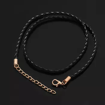 Шнурок кожаный d=3 мм, 45 см, чёрный в золоте, косичка