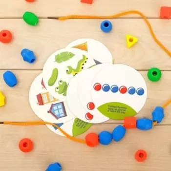 Шнуровка с карточками 60 шт., 16 развивающих заданий, по методике Монтессори