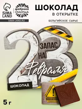 Шоколад молочный в открытке «Запас на 23 февраля», 5 г.