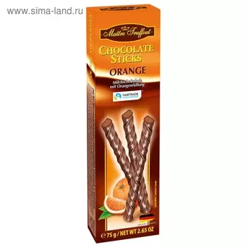 Шоколадные палочки Maitre Truffout с апельсиново-шоколадным кремом, 75 г