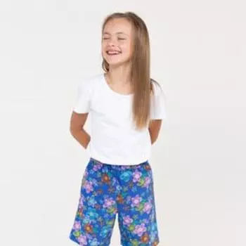 Шорты для девочки, цвет синий/цветы, рост 122 см